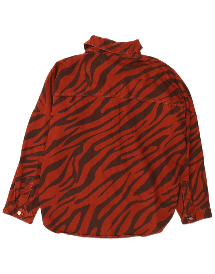 Zara Womens Oversized Denim Shirt UK 14 Medium Red Animal Print