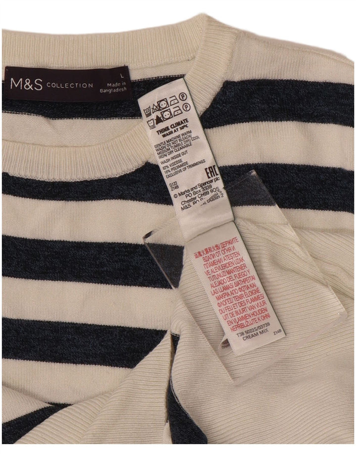 Marks & Spencer Womens Crew Neck Jumper Sweater UK 16 Large Black Striped