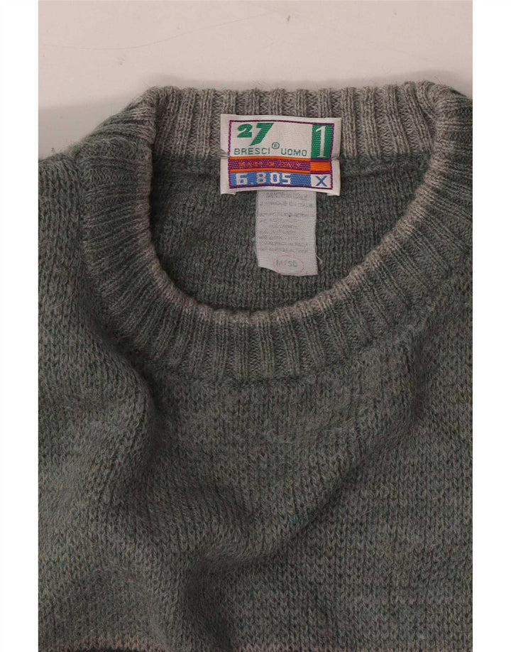 Bresci Mens Crew Neck Jumper Sweater Medium Green Fair Isle