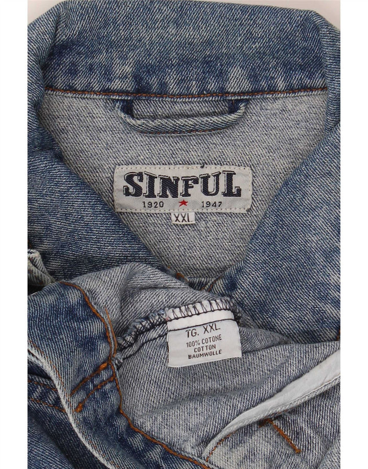 Sinful Mens Denim Jacket UK 44 2XL Blue Cotton