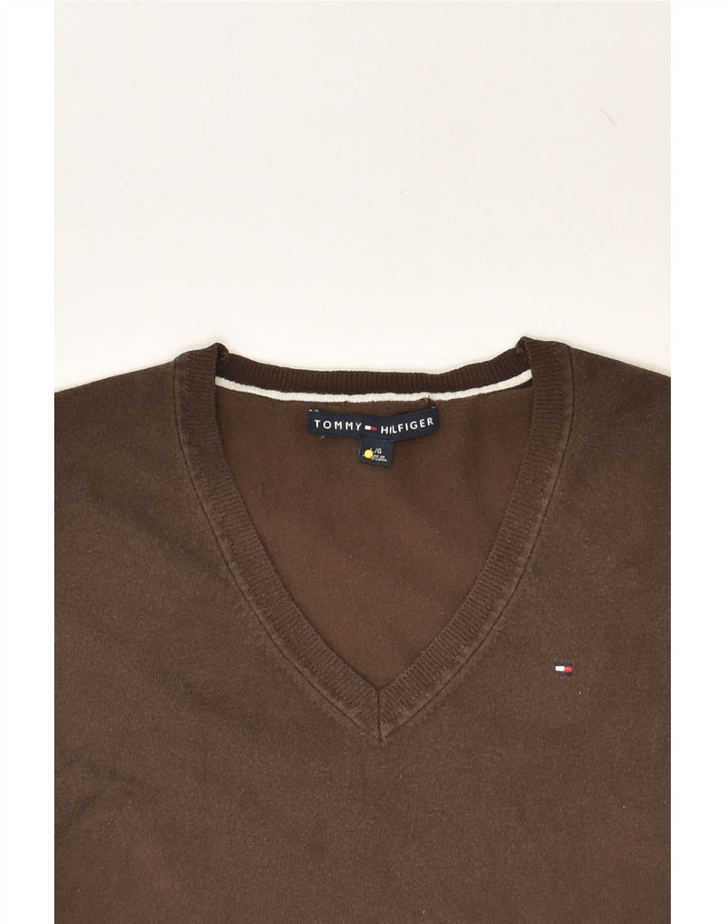 TOMMY HILFIGER Womens V-Neck Jumper Sweater UK 14 Large Brown Cotton | Vintage Tommy Hilfiger | Thrift | Second-Hand Tommy Hilfiger | Used Clothing | Messina Hembry 