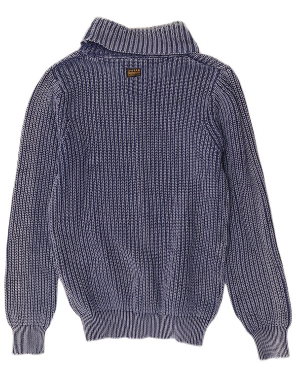G-Star Mens Graphic Shawl Neck Jumper Sweater Large Blue Cotton