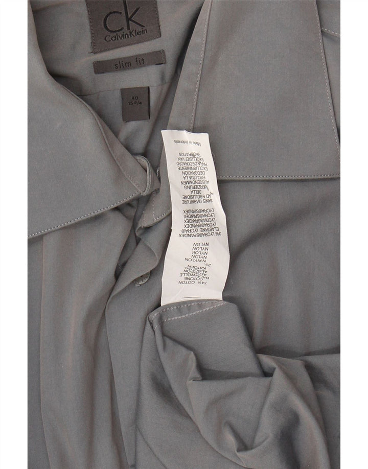 CALVIN KLEIN Mens Slim Fit Shirt Size 40 15 3/4 Medium Grey Cotton