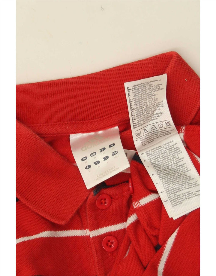 Adidas Mens Polo Shirt Medium Red Striped Cotton
