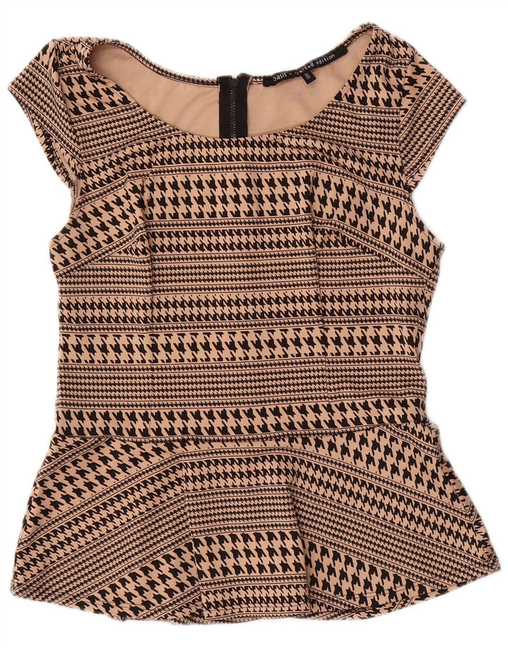 Oasis Womens Blouse Top UK 12 Medium Beige Houndstooth