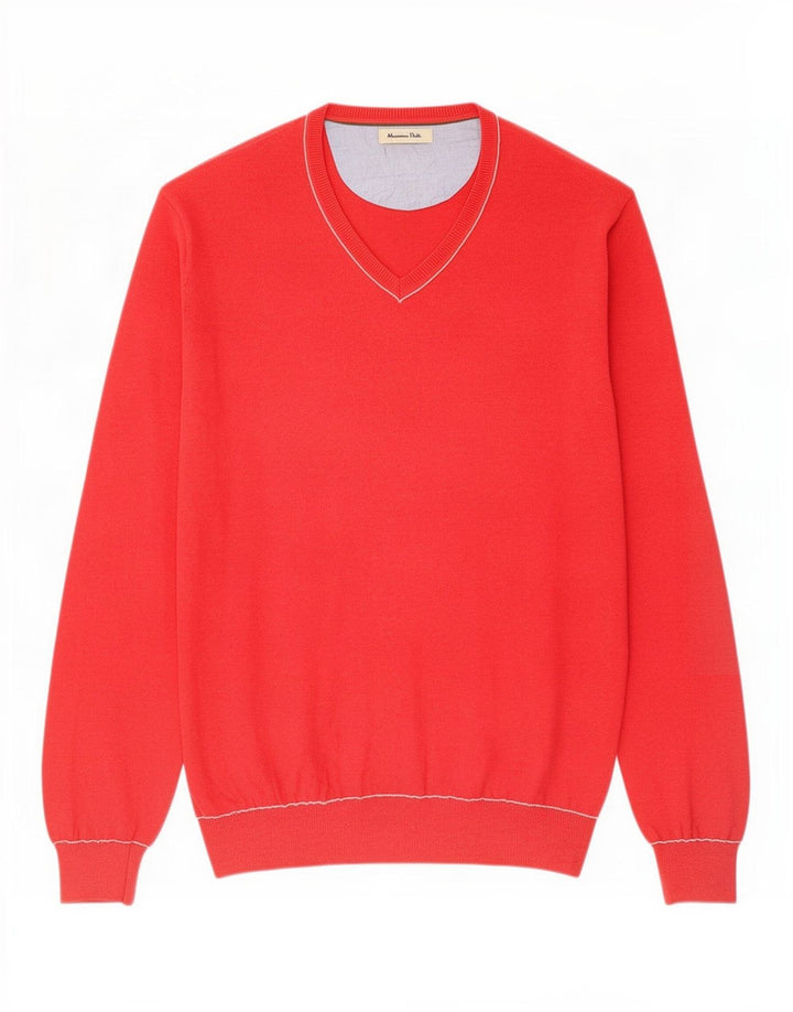 Massimo Dutti Mens V-Neck Jumper Sweater XL Red