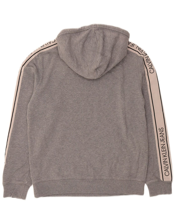 Calvin Klein Jeans Mens Graphic Hoodie Jumper Small Grey Colourblock Cotton