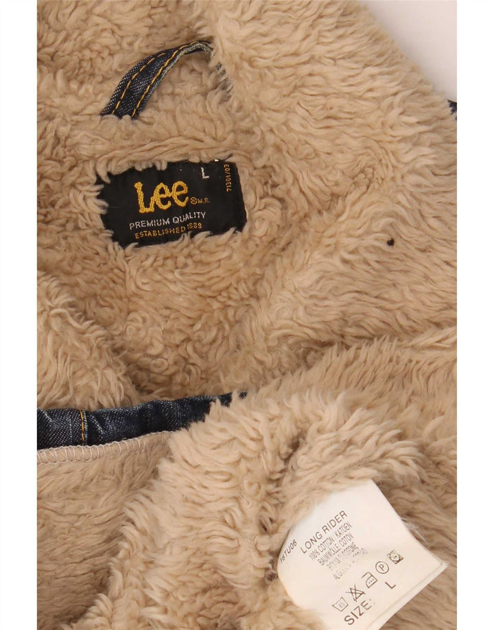 Lee Womens Denim Sherpa Jacket UK 14 Large Blue Cotton