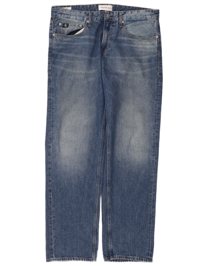 Calvin Klein Mens Straight Jeans W33 L31 Blue Cotton