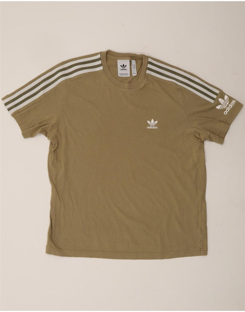 ADIDAS Mens T-Shirt Top Medium Khaki Cotton Vintage Adidas and Second-Hand Adidas from Messina Hembry 