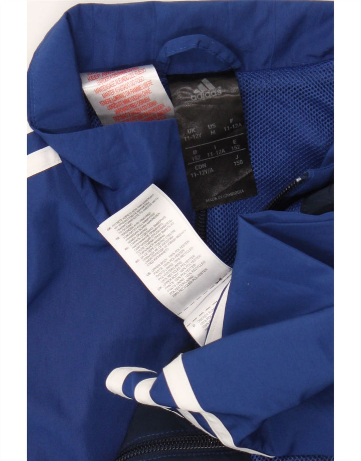 Adidas Boys Tracksuit Top Jacket 11-12 Years Blue Colourblock Polyester