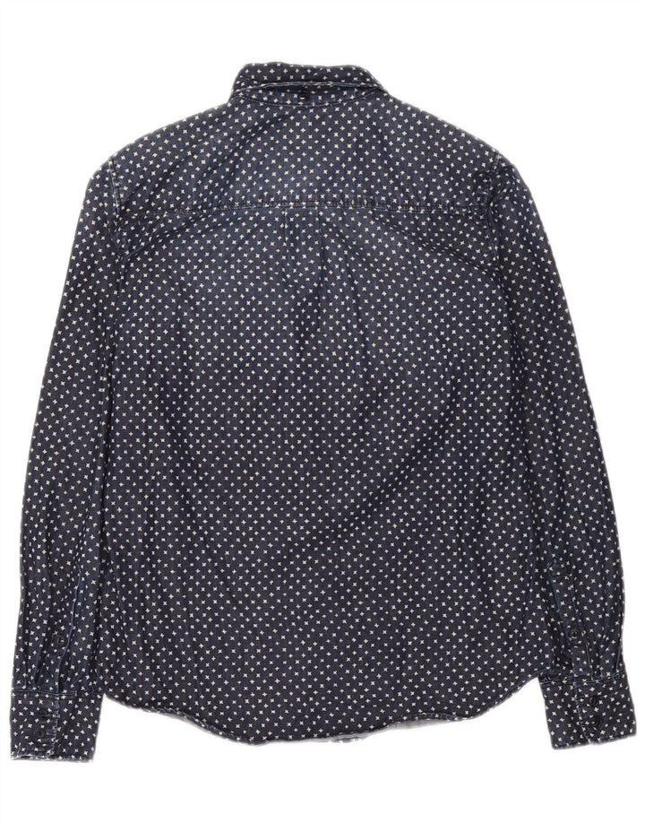 J. Crew Womens Abstract Pattern Oversized Denim Shirt US 2 XS Navy Blue