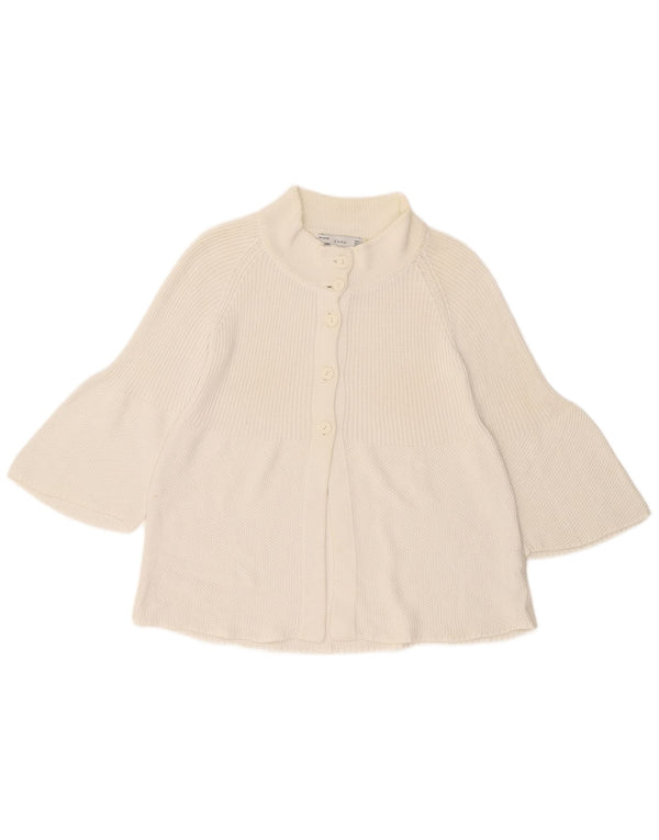 Zara Womens 3/4 Sleeve Cardigan Sweater UK 14 Large White Cotton