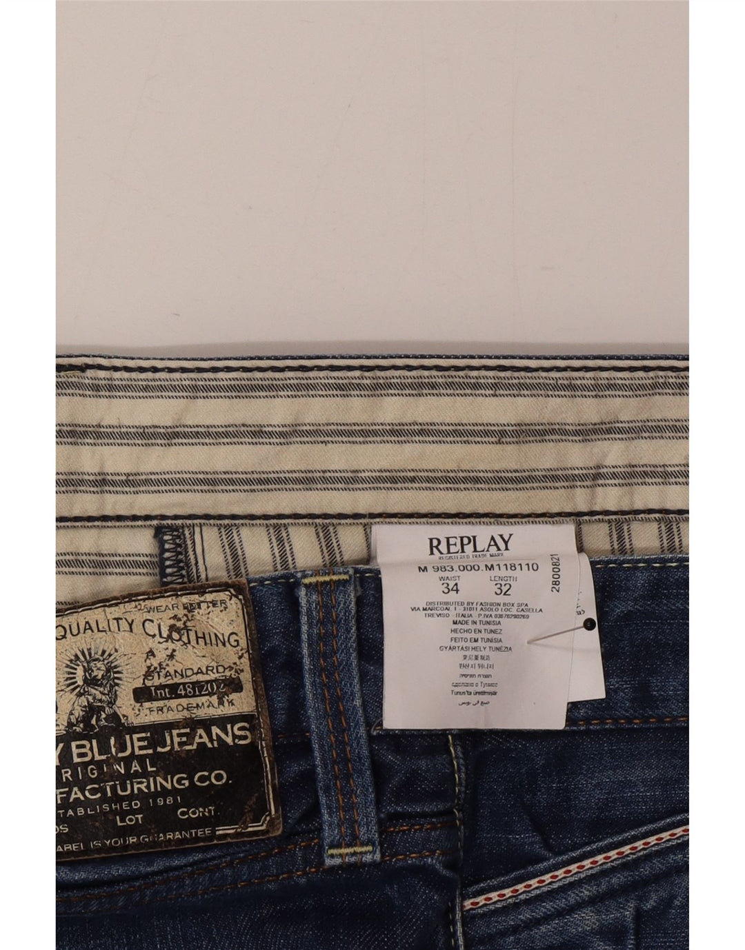 Replay Mens Straight Jeans W34 L32 Blue Cotton