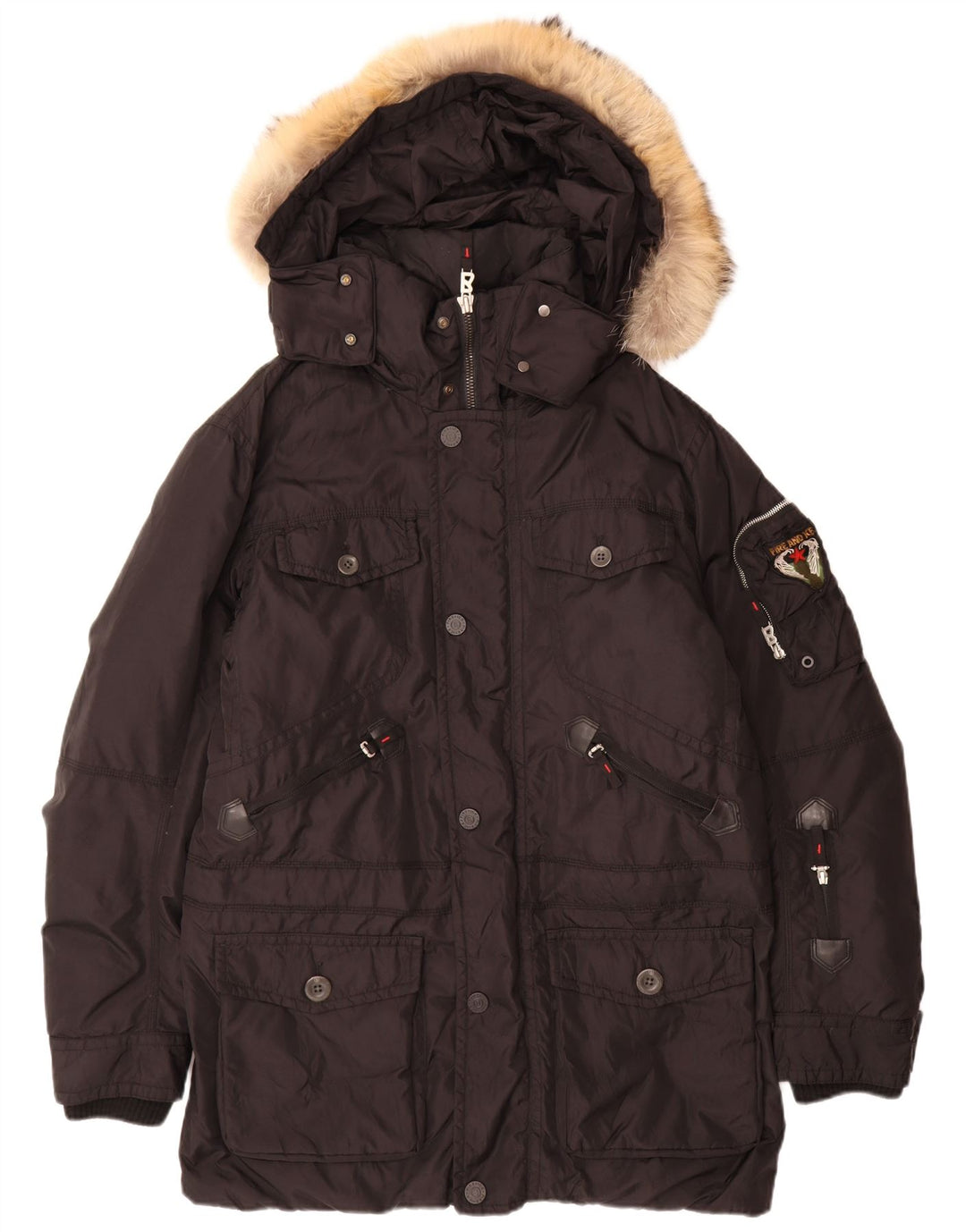 Fire and Ice Mens Hooded Padded Coat EU 48 Medium Black Polyamide