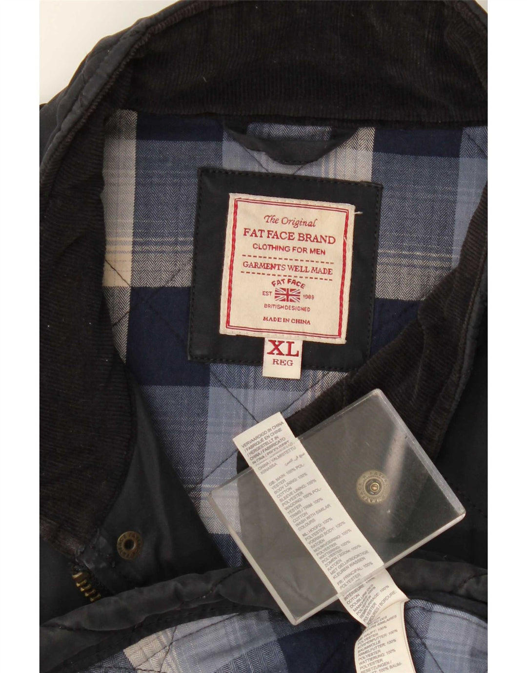 Fat Face Mens Quilted Jacket UK 42 XL Navy Blue Cotton