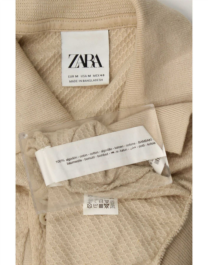 Zara Mens Polo Shirt Medium Beige Cotton