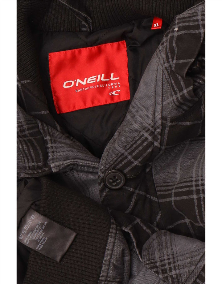 O'Neill Mens Hooded Bomber Jacket UK 42 XL Black Check Cotton