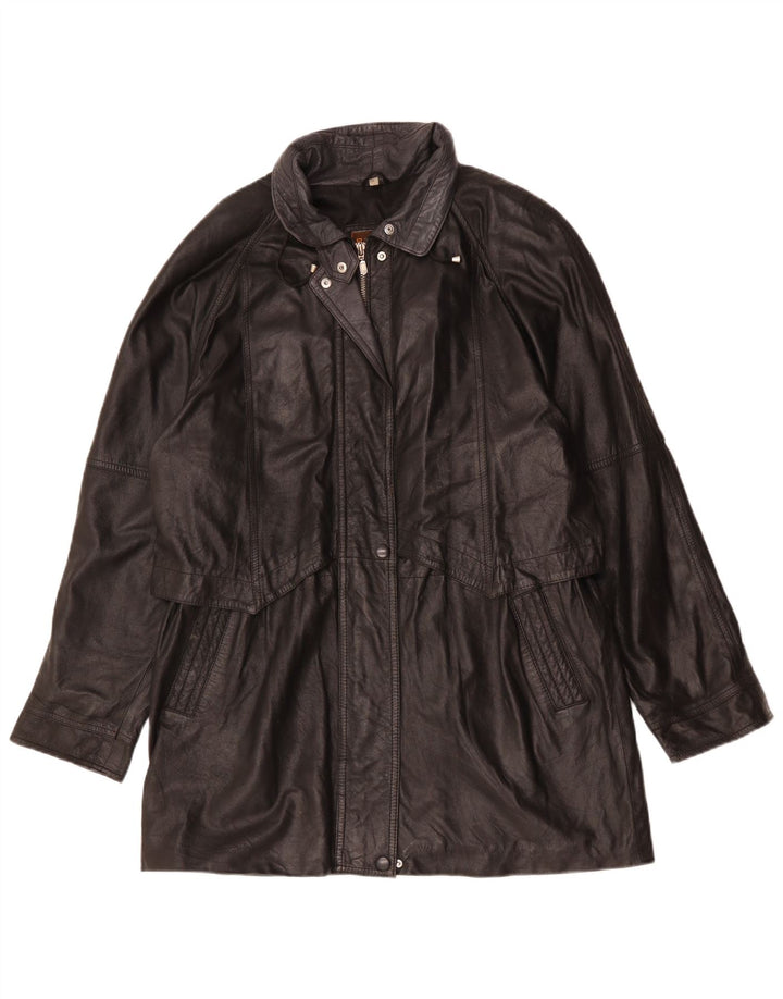 Vintage Womens Oversized Leather Coat UK 16 Large Black