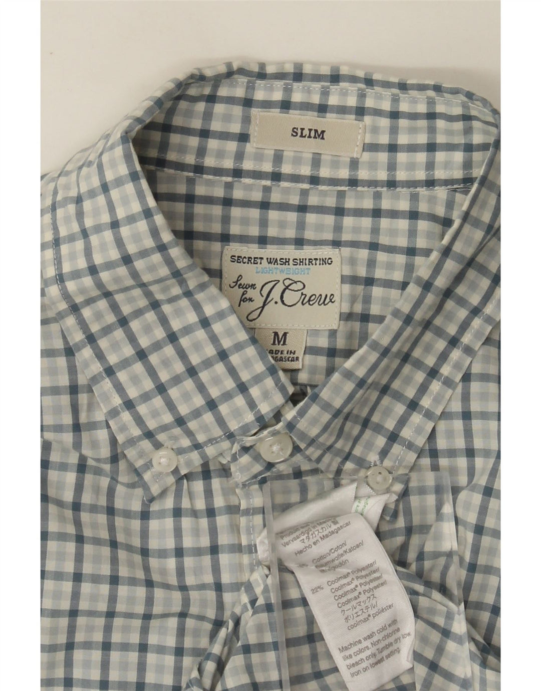 J. CREW Mens Slim Shirt Medium Blue Check Cotton