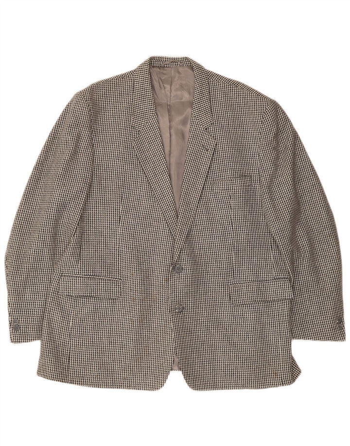 Vintage Mens 2 Button Blazer Jacket UK 40 Large Grey Houndstooth Wool