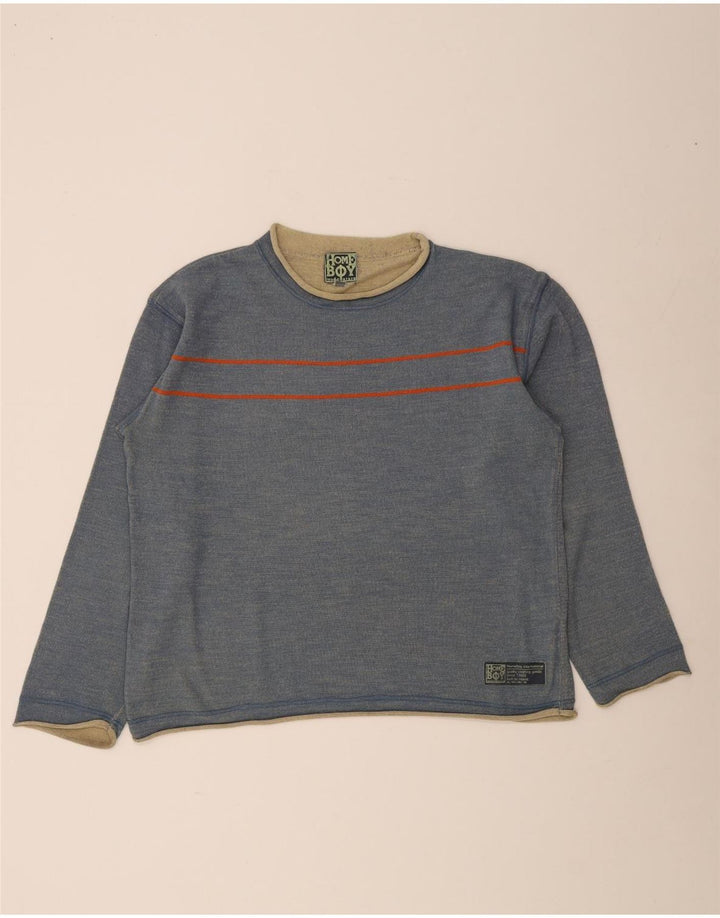 Home Boy Mens Boat Neck Jumper Sweater Large Blue Striped