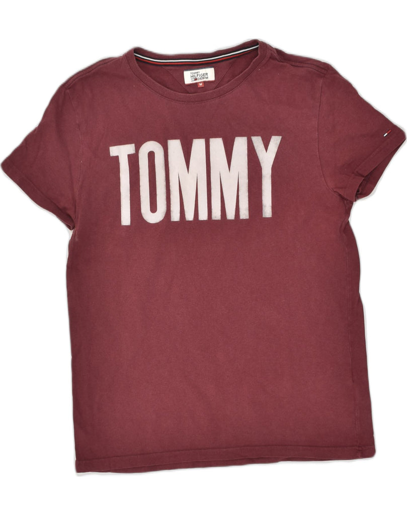 TOMMY HILFIGER Mens Graphic T-Shirt Top Small Burgundy Cotton | Vintage Tommy Hilfiger | Thrift | Second-Hand Tommy Hilfiger | Used Clothing | Messina Hembry 