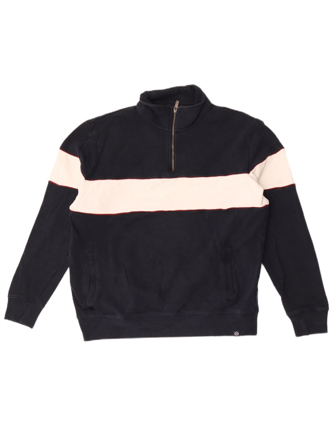 Marks & Spencer Mens Zip Neck Sweatshirt Jumper Large Navy Blue Colourblock
