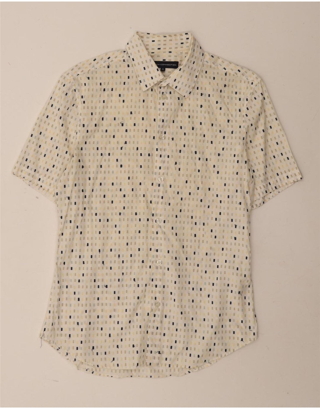 French Connection Mens Short Sleeve Shirt Medium Beige Spotted Cotton