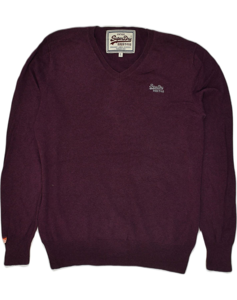 SUPERDRY Mens V-Neck Jumper Sweater Large Purple Cotton | Vintage Superdry | Thrift | Second-Hand Superdry | Used Clothing | Messina Hembry 