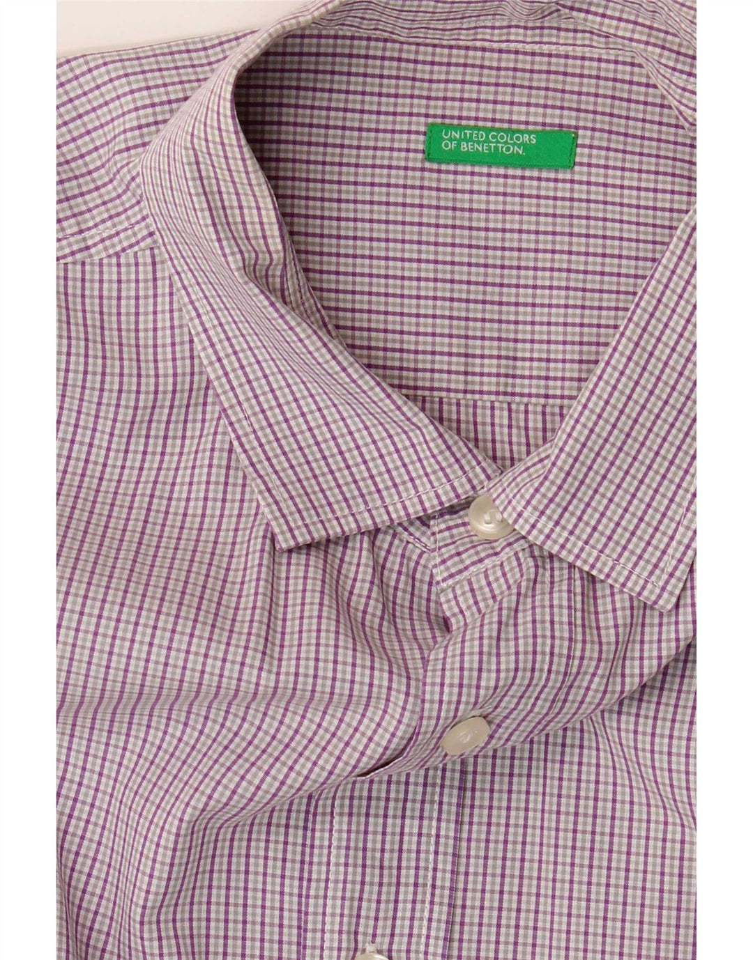 Benetton Mens Short Sleeve Shirt Large Purple Gingham