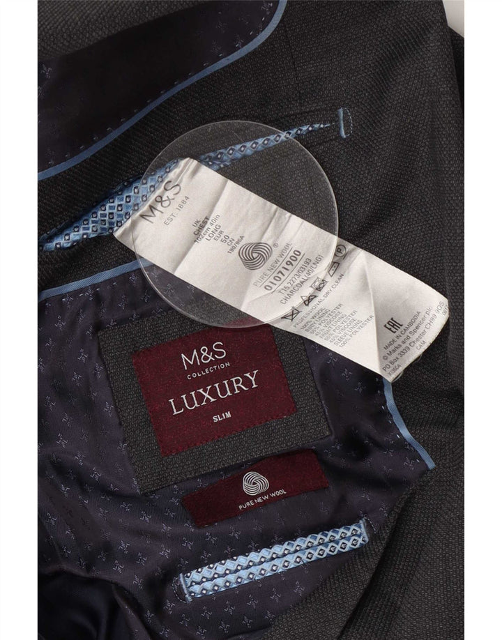 Marks & Spencer Mens Long 2 Button Slim Fit Blazer Jacket UK 40 Medium Grey