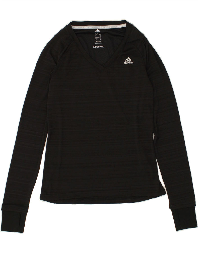 ADIDAS Womens Climacool Graphic Top Long Sleeve UK 8/10 Small Black Vintage Adidas and Second-Hand Adidas from Messina Hembry 