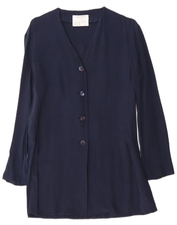 Max Mara Womens 4 Button Blazer Jacket UK 14 Medium Navy Blue Silk