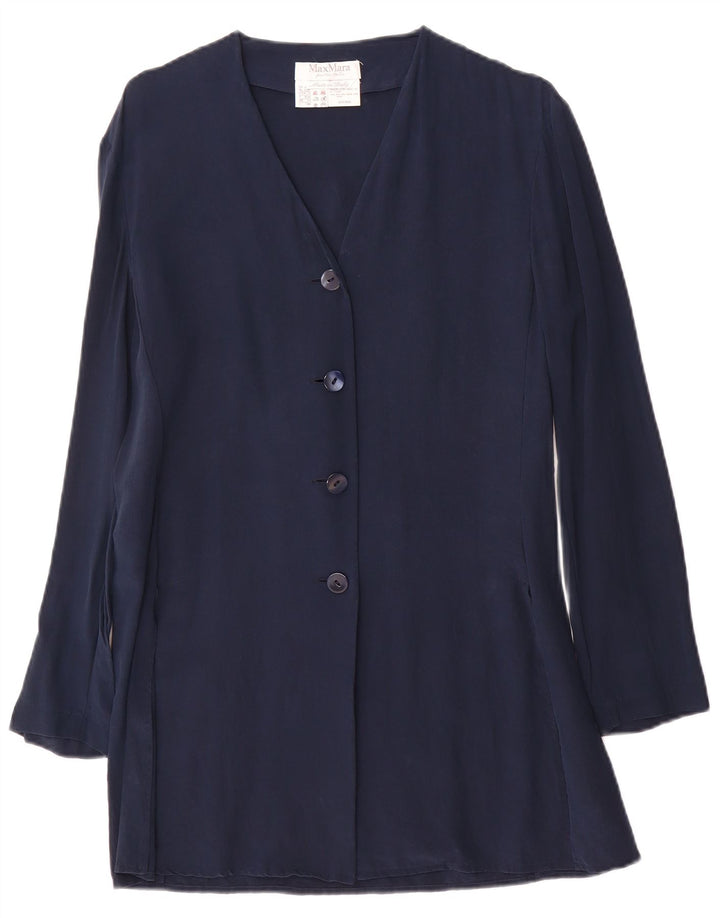 Max Mara Womens 4 Button Blazer Jacket UK 14 Medium Navy Blue Silk