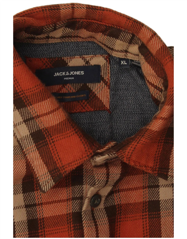Jack & Jones Mens Flannel Shirt XL Orange Check Cotton