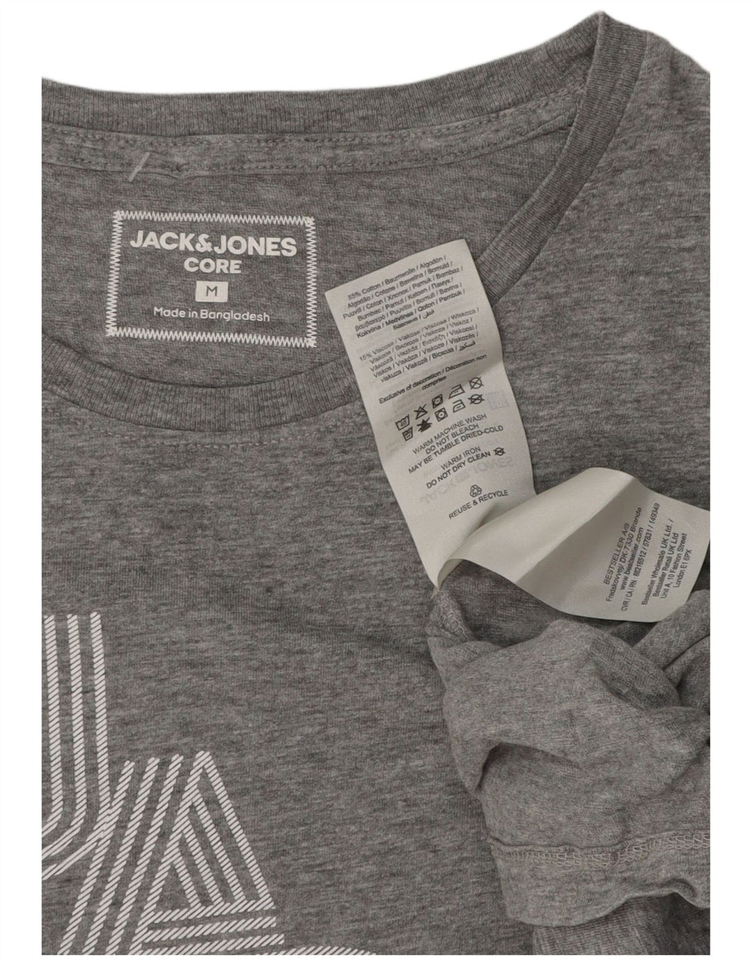 Jack & Jones Mens Graphic T-Shirt Top Medium Grey Flecked Cotton