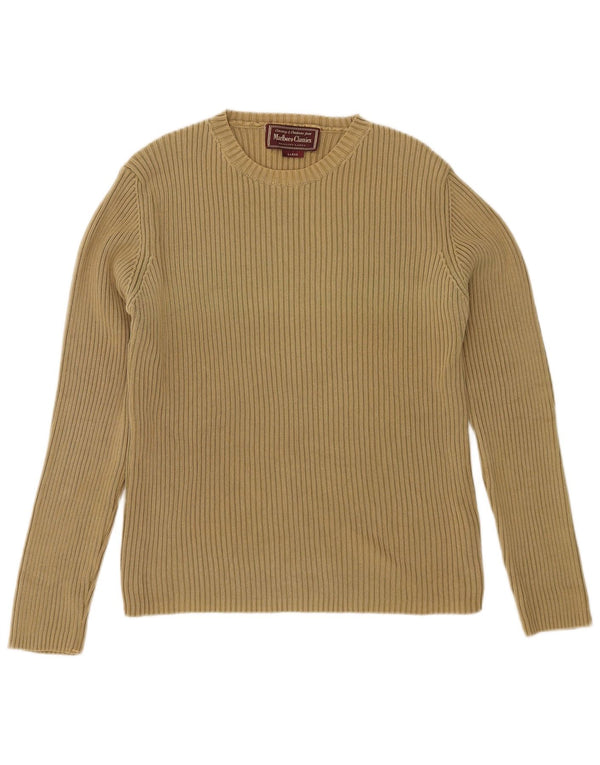 MARLBORO CLASSICS Mens Crew Neck Jumper Sweater Large Khaki Cotton