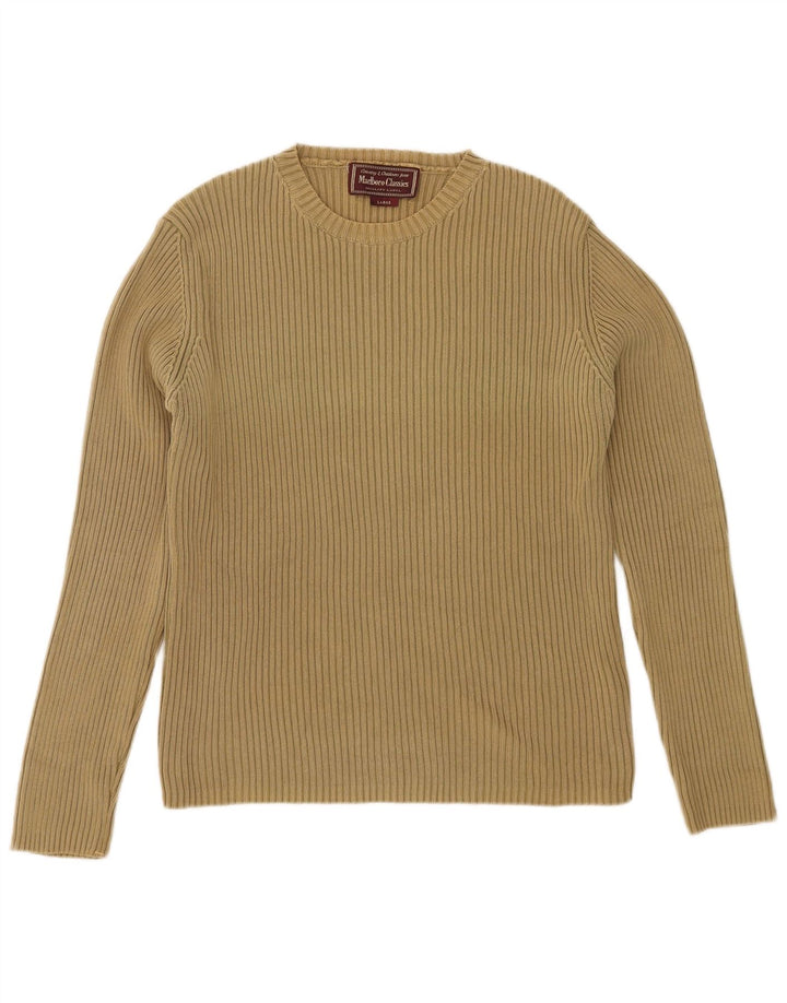 MARLBORO CLASSICS Mens Crew Neck Jumper Sweater Large Khaki Cotton