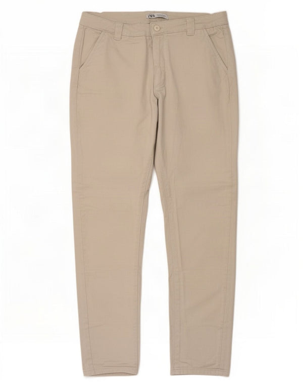 Zara Mens Slim Chino Trousers EU 46 XL W36 L28 Beige Cotton