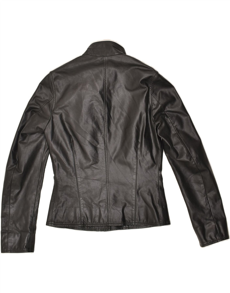 STEFANEL Womens Leather Biker Jacket US 2 XS Black Leather | Vintage Stefanel | Thrift | Second-Hand Stefanel | Used Clothing | Messina Hembry 