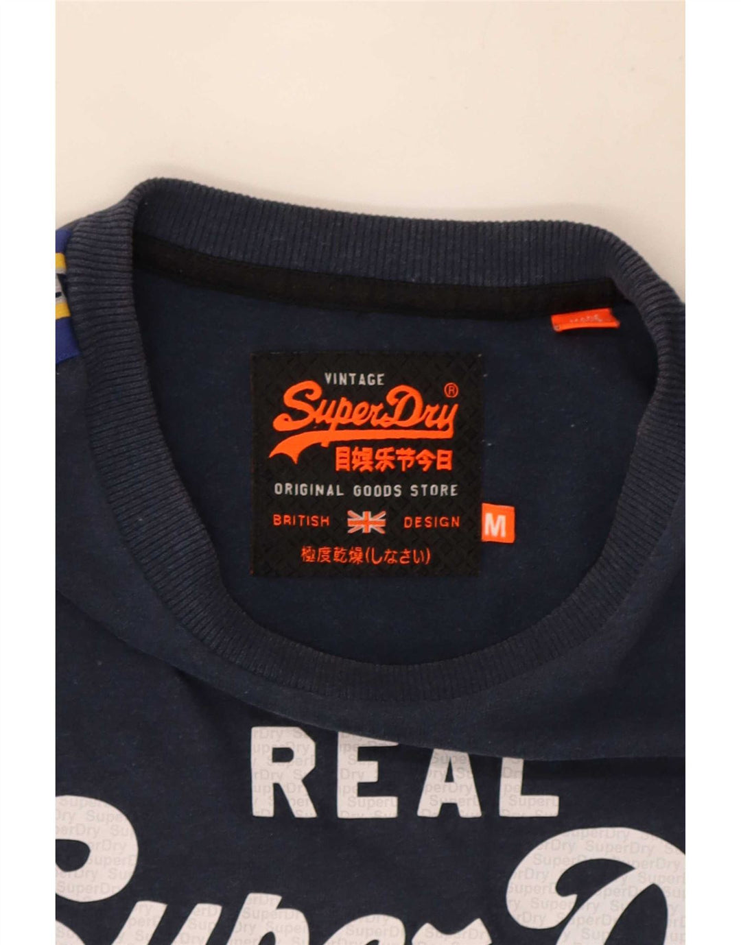 Superdry Mens Graphic T-Shirt Long Sleeve Medium Navy Blue