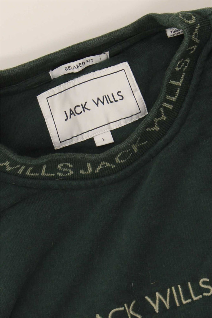 JACK WILLS Mens Relaxed Fit Sweatshirt Jumper Large Green Cotton
