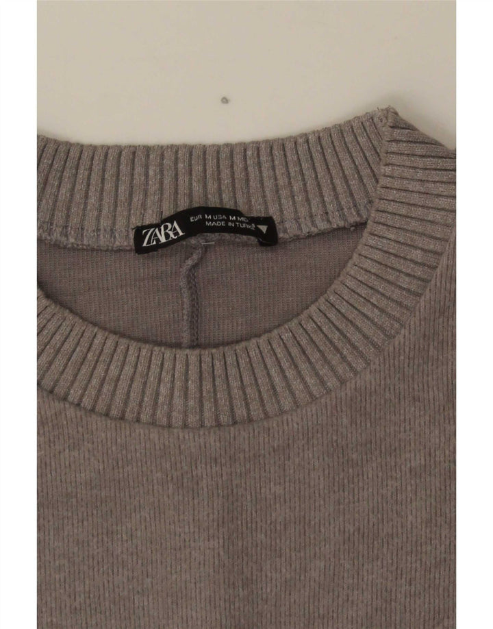 Zara Womens Crop Crew Neck Jumper Sweater UK 14 Medium Grey
