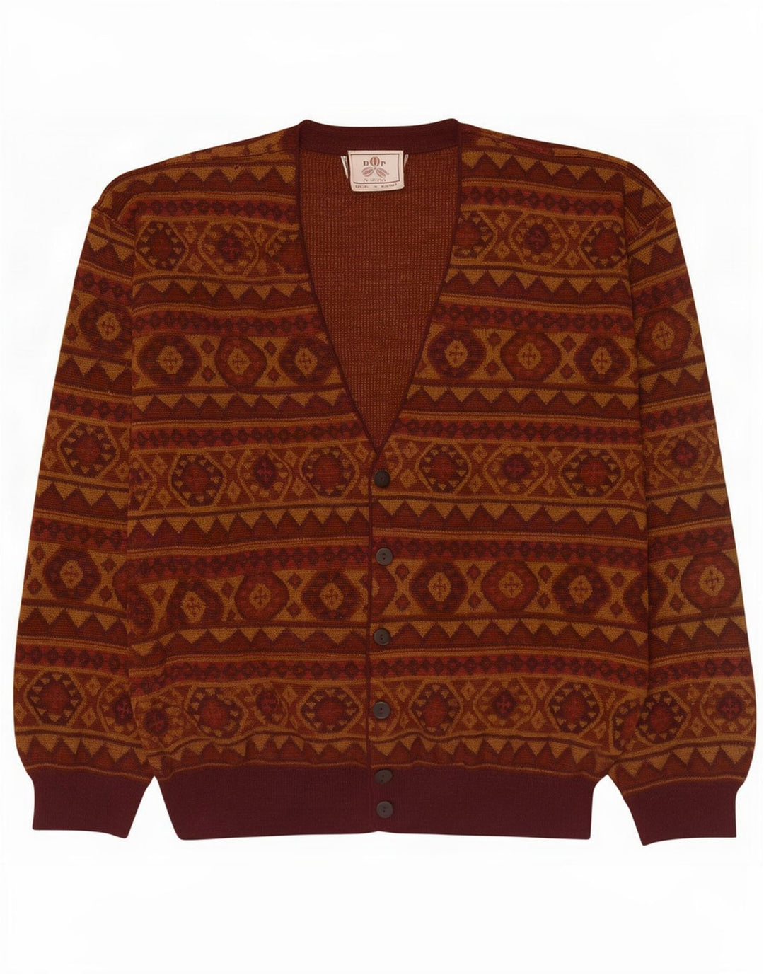 De Pietri Mens Cardigan Sweater XL Brown Geometric