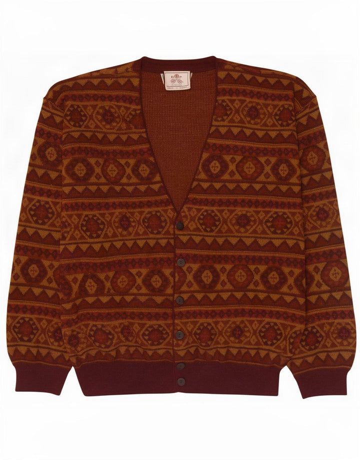 De Pietri Mens Cardigan Sweater XL Brown Geometric