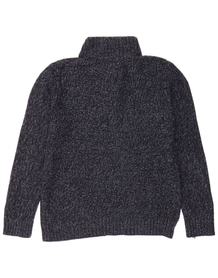 Fat Face Mens Button Neck Jumper Sweater Medium Navy Blue Flecked Cotton