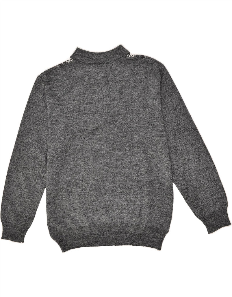 VINTAGE Mens Polo Neck Jumper Sweater Medium Grey Striped | Vintage Vintage | Thrift | Second-Hand Vintage | Used Clothing | Messina Hembry 