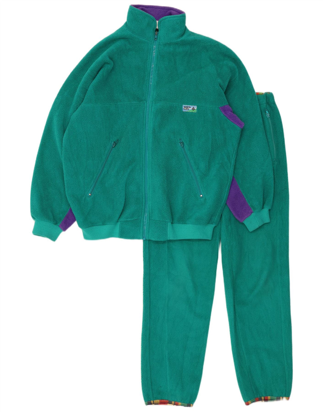 THINK PINK Womens Fleece Full Tracksuit IT 42 Medium  Green Colourblock