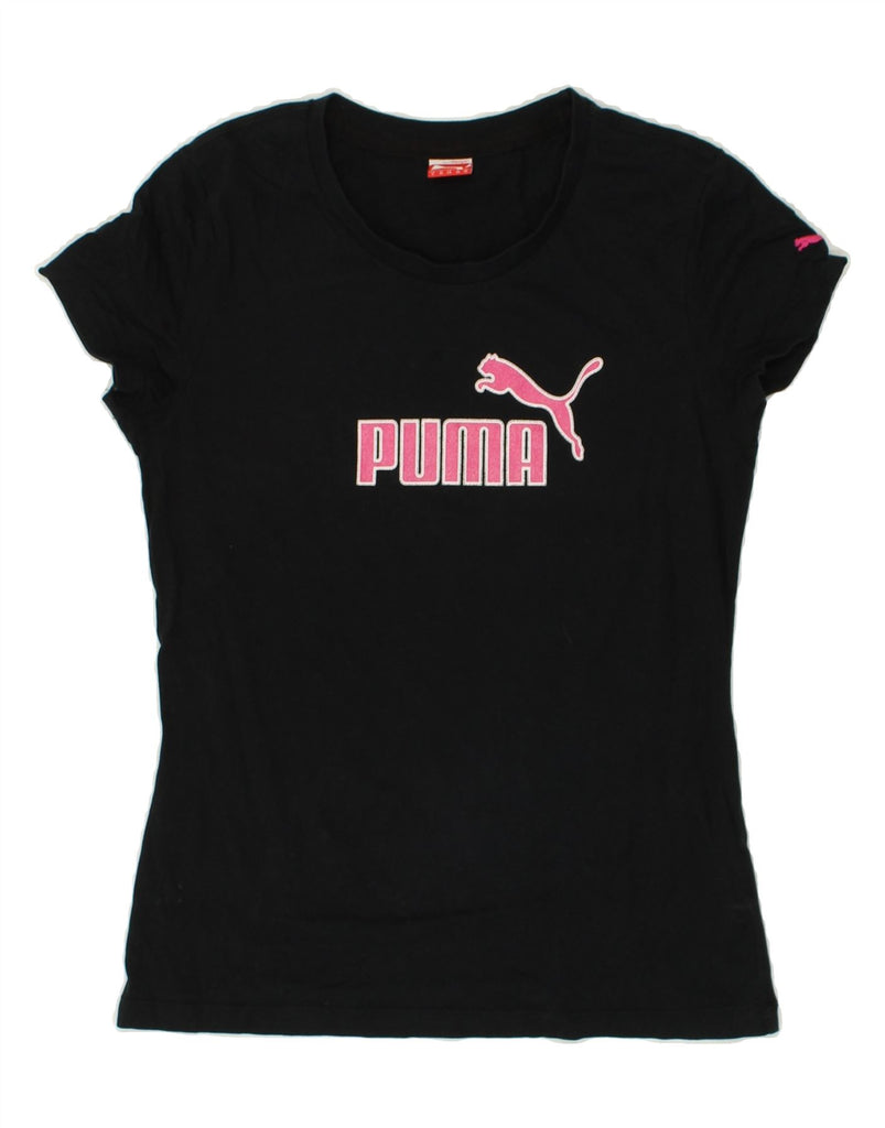 PUMA Womens Graphic T-Shirt Top UK 10 Small Black Cotton | Vintage Puma | Thrift | Second-Hand Puma | Used Clothing | Messina Hembry 